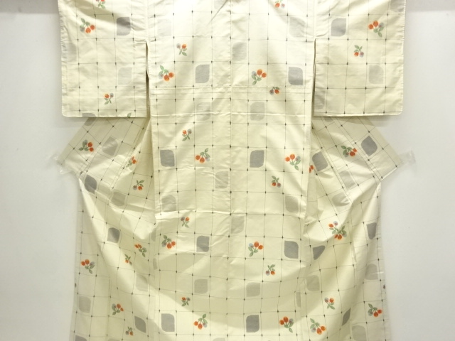 Hand-woven SILK pongee kimono with woven fruit pattern